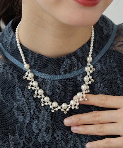 パール&ビジューネックレス【ネコポス】 パール&ビジューネックレス【ネコポス】