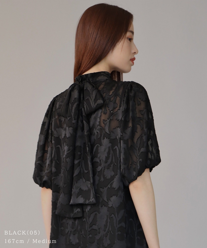 インナー付きバックリボンジャガードドレス