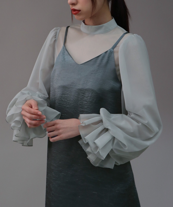 【SALE】日本製 配色シースルードッキングキャミワンピースドレス