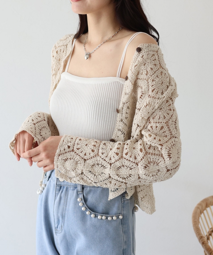 【SALE】透かし編み風モチーフレースカーディガン 【SALE】透かし編み風モチーフレースカーディガン