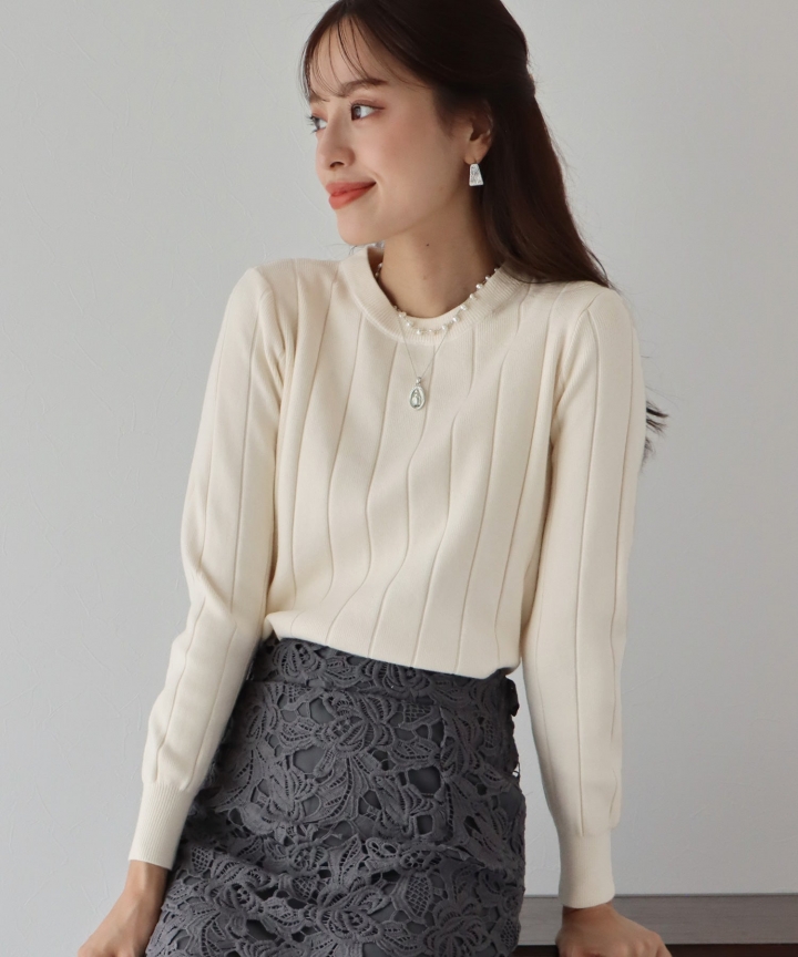ワイドリブニットトップス