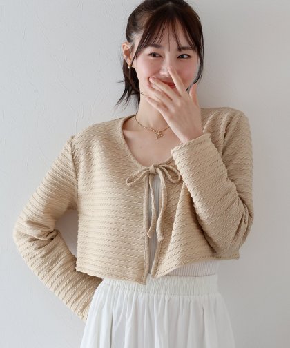 【SALE】ケーブル柄リボンカーディガン 【SALE】ケーブル柄リボンカーディガン