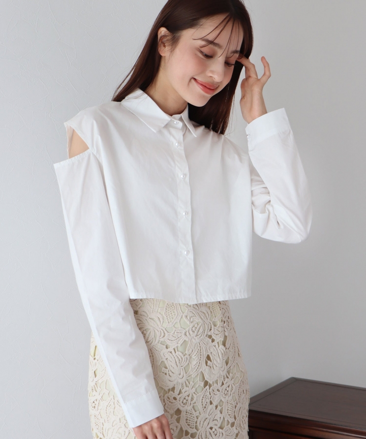 【SALE】ショート丈肩開きデザインシャツ【ネコポス】 【SALE】ショート丈肩開きデザインシャツ【ネコポス】