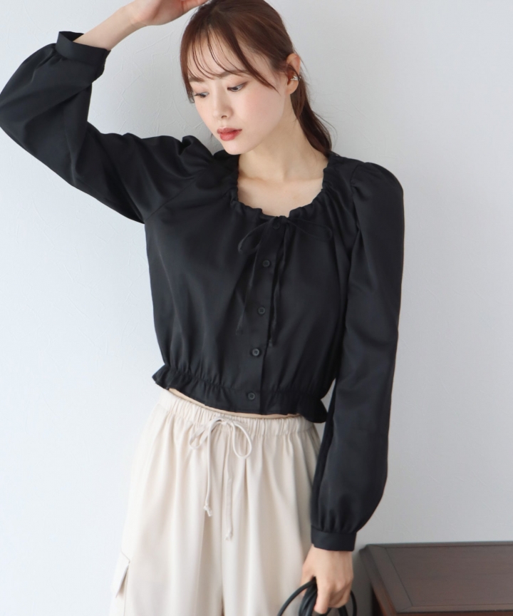 【SALE】ギャザーリボンブラウス【ネコポス】 【SALE】ギャザーリボンブラウス【ネコポス】