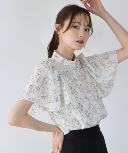 【SALE】花柄フレアケープスリーブブラウス【ネコポス】 【SALE】花柄フレアケープスリーブブラウス【ネコポス】