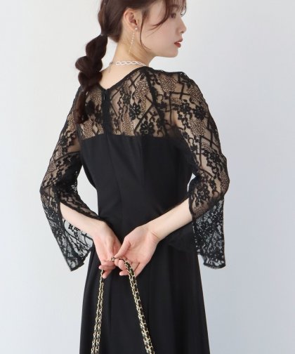 【SALE】レーススリットスリーブロング丈パーティードレス 【SALE】レーススリットスリーブロング丈パーティードレス