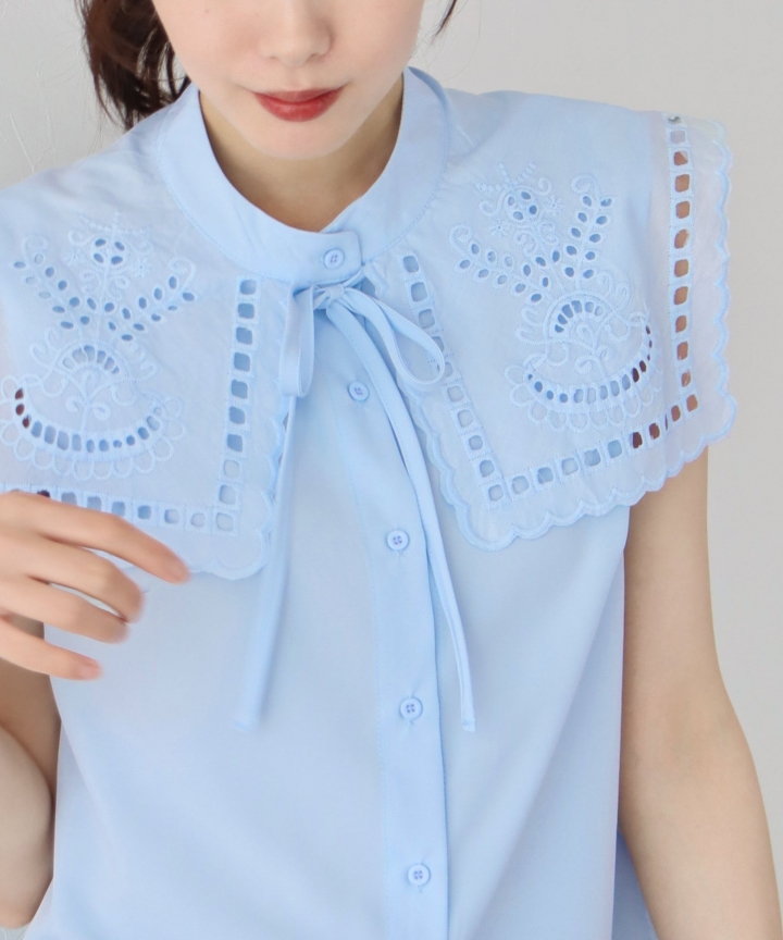 【SALE】ビッグセーラー襟ノースリーブブラウス【ネコポス】 【SALE】ビッグセーラー襟ノースリーブブラウス【ネコポス】