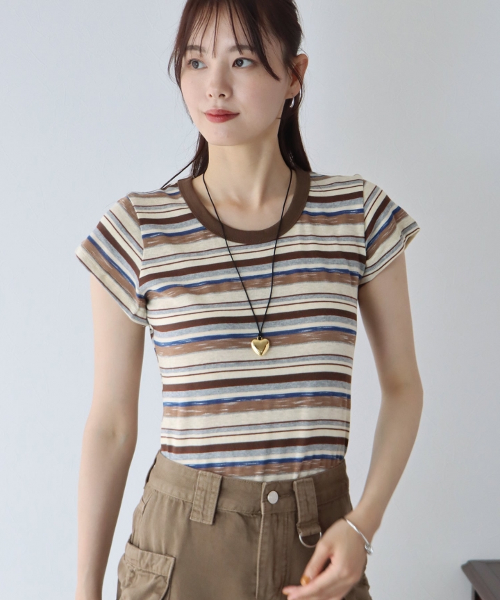 【SALE】マルチボーダー配色Tシャツ【ネコポス】 【SALE】マルチボーダー配色Tシャツ【ネコポス】