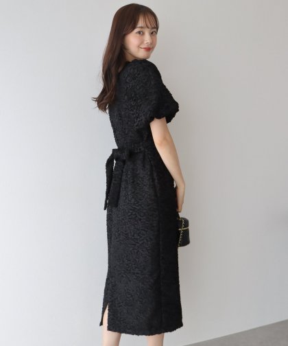 バルーンスリーブ オーガンジー袖&ジャガード&ベロアワンピース バルーンスリーブ オーガンジー袖&ジャガード&ベロアワンピース