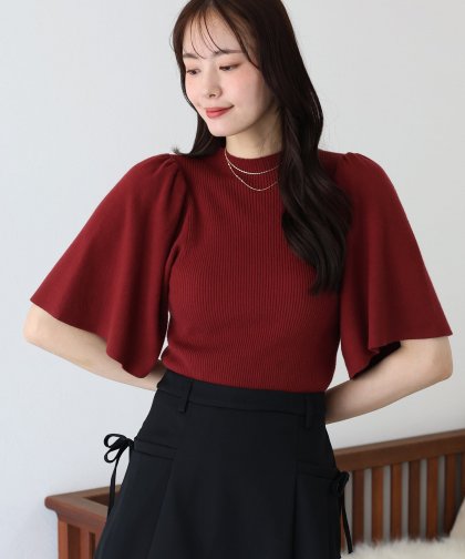 【SALE】フレアスリーブ五分袖なめらかニット 【SALE】フレアスリーブ五分袖なめらかニット