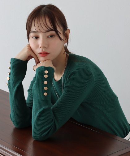 【SALE】金釦付きリブニット