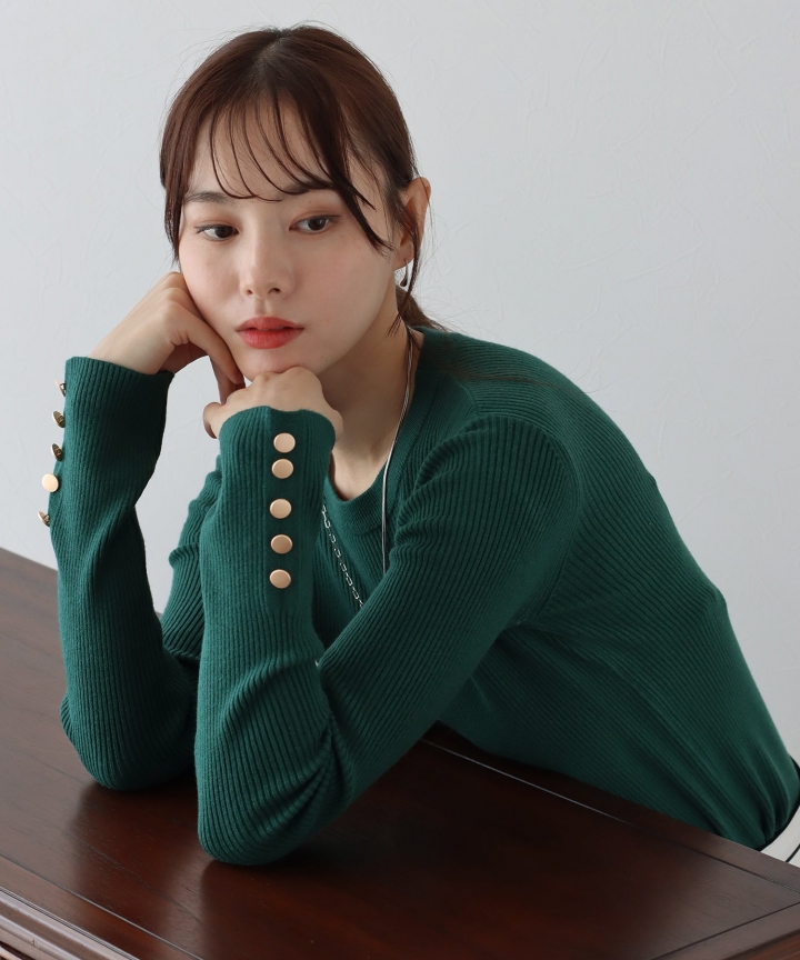 【SALE】金釦付きリブニット