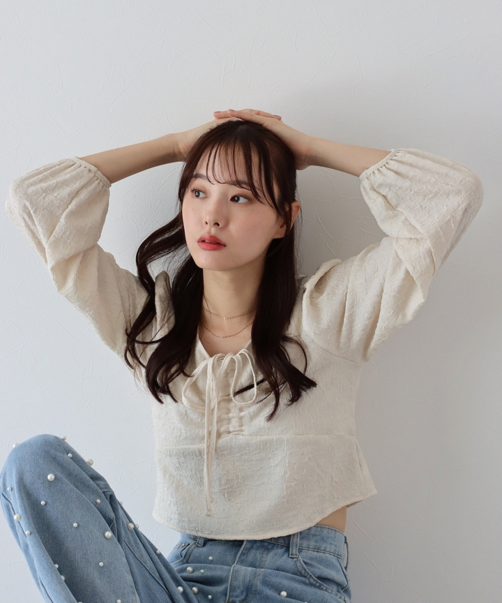 【SALE】ぽこぽこシャーリングブラウス【ネコポス】 【SALE】ぽこぽこシャーリングブラウス【ネコポス】