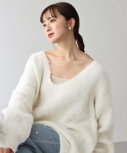 ウールシャギーVネックニット ウールシャギーVネックニット