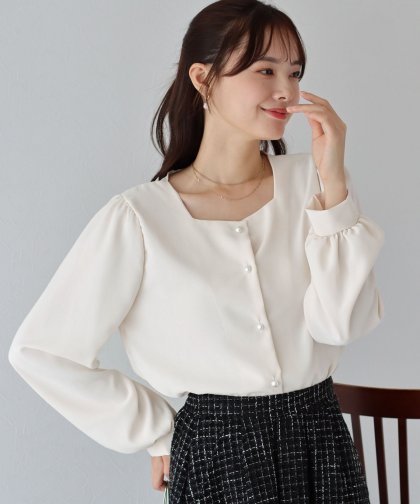 【SALE】パールボタンブラウス【ネコポス】 【SALE】パールボタンブラウス【ネコポス】