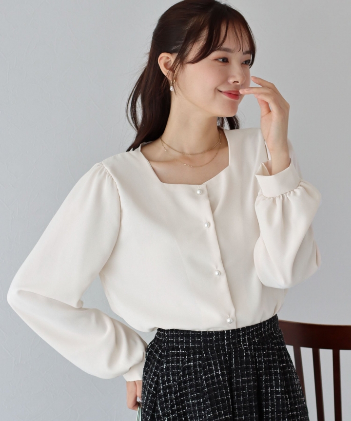 【SALE】パールボタンブラウス【ネコポス】