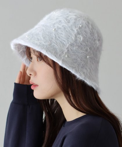 パール付きファーバケットハット パール付きファーバケットハット