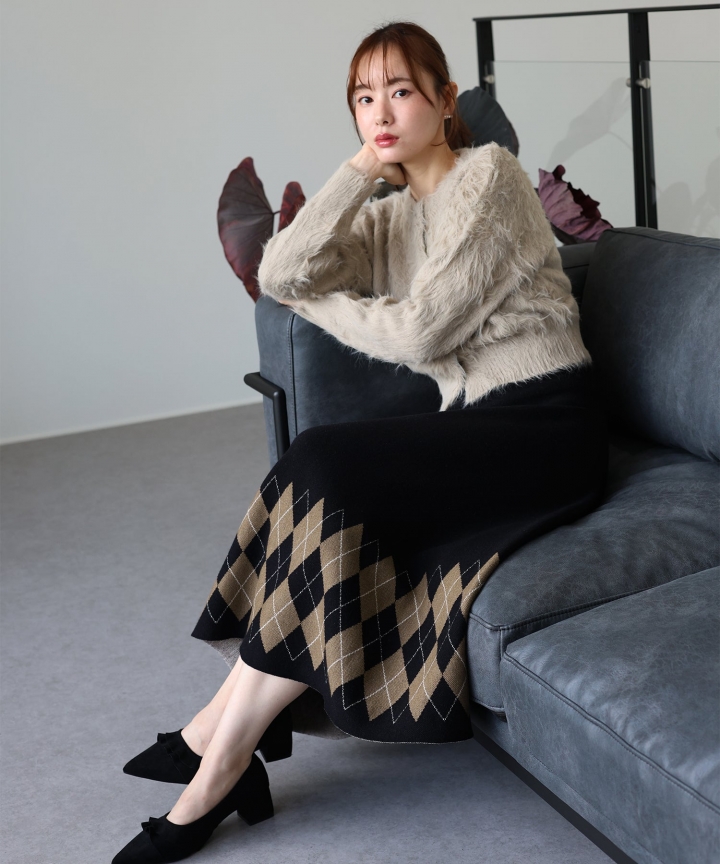 チェック柄ニットスカート