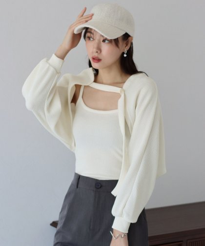 【SALE】リブショートボレロ+キャミセット