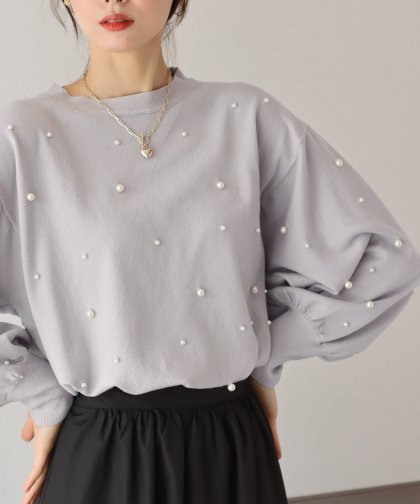 【SALE】パール付きボリューム袖ニット 【SALE】パール付きボリューム袖ニット