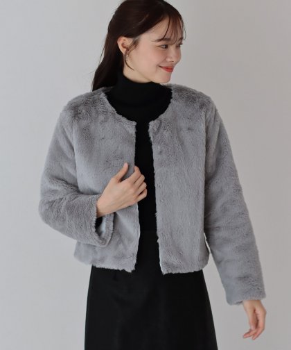 【SALE】ノーカラーファーブルゾン 【SALE】ノーカラーファーブルゾン