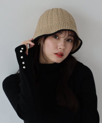 【SALE】配色ケーブルニットバケットハット 【SALE】配色ケーブルニットバケットハット