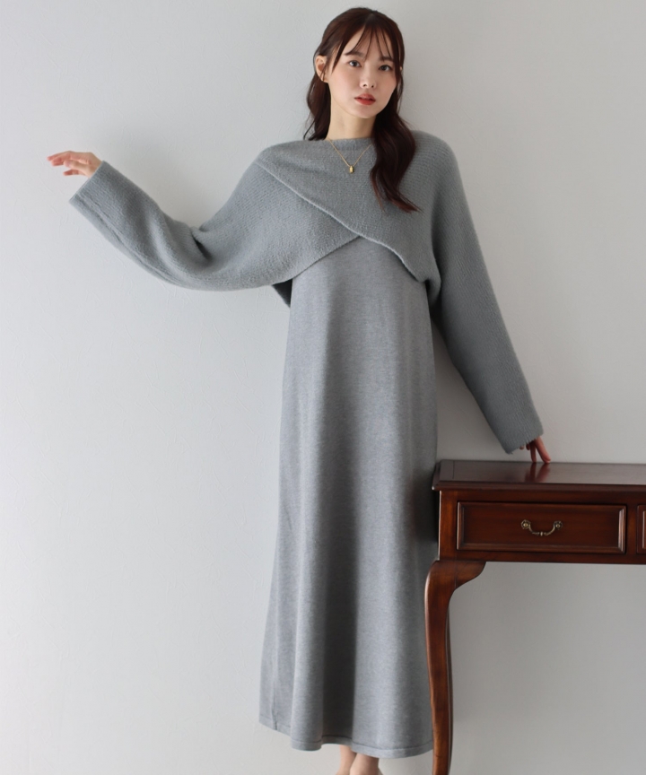 【SALE】シャギークロスニット＆ノースリーブニットワンピース　セットアップ