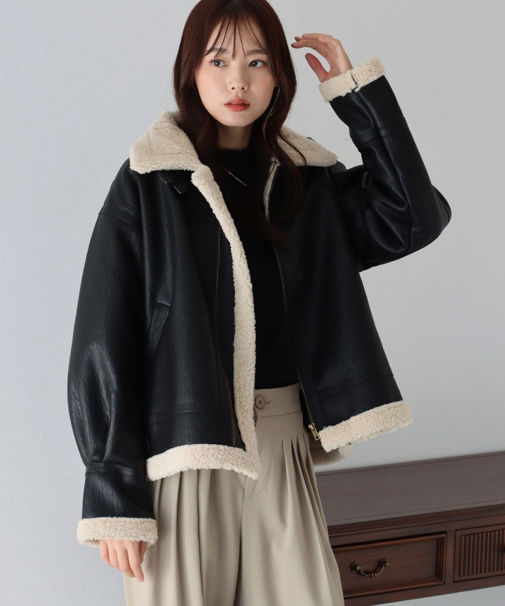 【TIME SALE】フェイクレザーフライトボアジャケット 【TIME SALE】フェイクレザーフライトボアジャケット