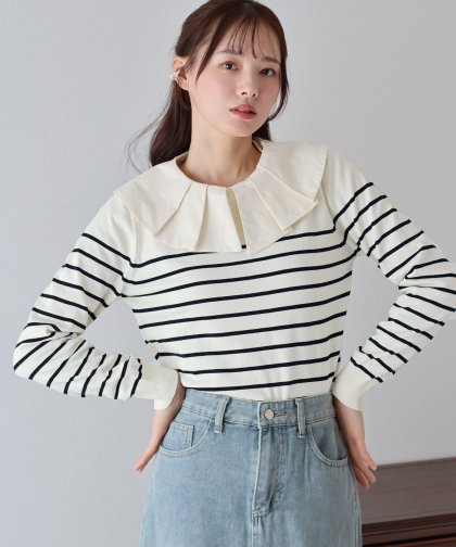 白襟ボーダーニット 白襟ボーダーニット