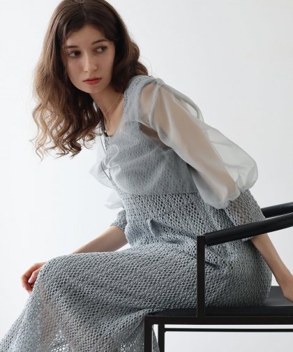 【SALE】リボンデザインシアーボレロ&クロシェレースドレス 【SALE】リボンデザインシアーボレロ&クロシェレースドレス