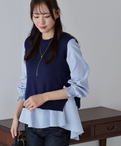 ニットベスト&ペプラムブラウスセット ニットベスト&ペプラムブラウスセット