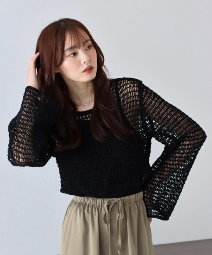【SALE】ショート丈クロシェレースニット