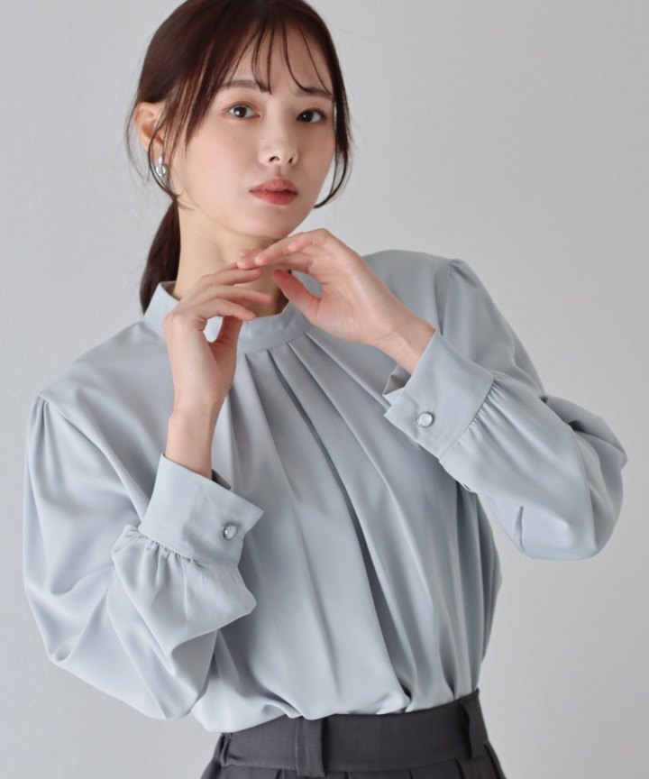 【TIME SALE】ハイネックタックブラウス【ネコポス】 【TIME SALE】ハイネックタックブラウス【ネコポス】