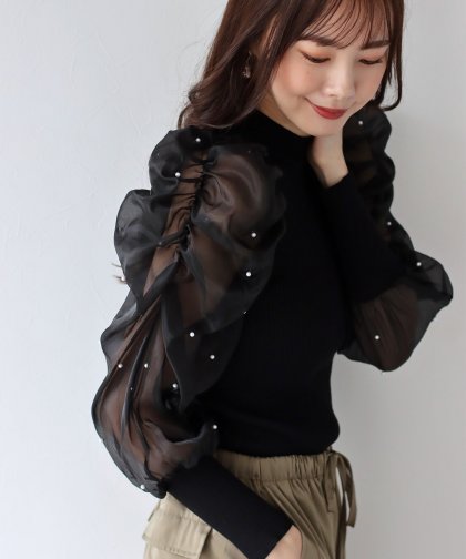 【SALE】パールシアースリーブニット