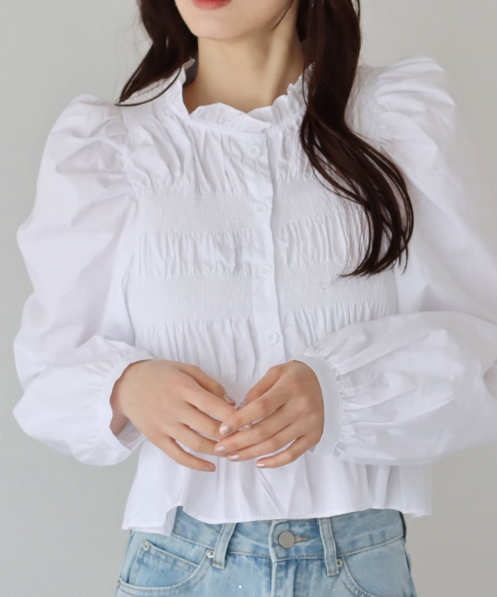 【SALE】ギャザーシャーリングブラウス【ネコポス】