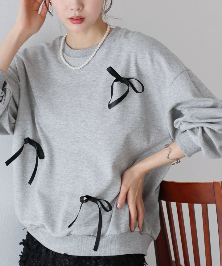 【SALE】リボン付きオーバーサイズスウェット 【SALE】リボン付きオーバーサイズスウェット