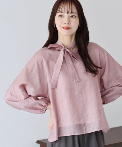 【SALE】リボン付きシアーブラウス 【SALE】リボン付きシアーブラウス