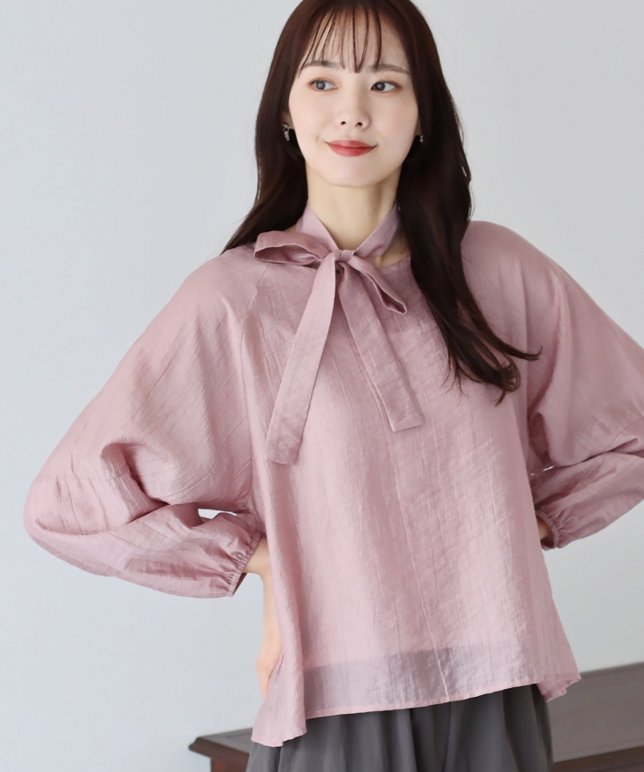 【SALE】リボン付きシアーブラウス