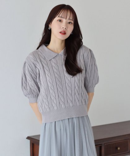 【SALE】半袖カラーケーブルニット 【SALE】半袖カラーケーブルニット