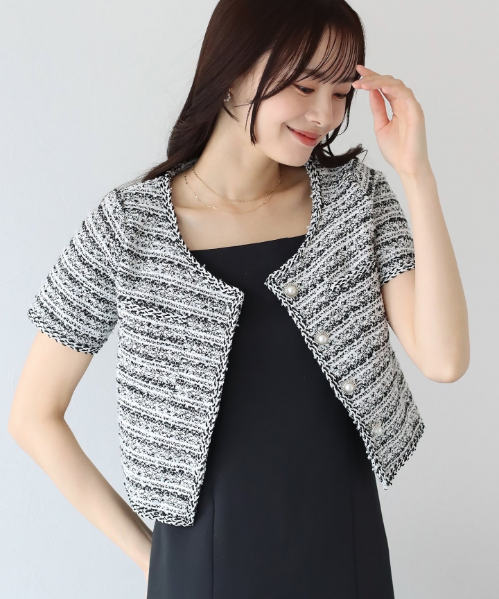 【TIME SALE】パールボタン半袖ツイードジャケット