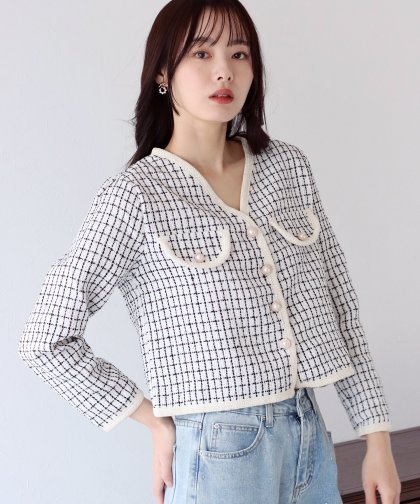 【SALE】パールボタンツイード風ジャケット 【SALE】パールボタンツイード風ジャケット