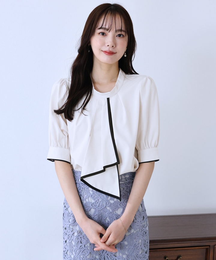 【SALE】バイカラーボウタイブラウス【ネコポス】