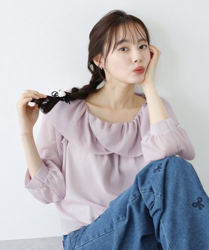 ラメシフォン2WAYオフショルブラウス ラメシフォン2WAYオフショルブラウス