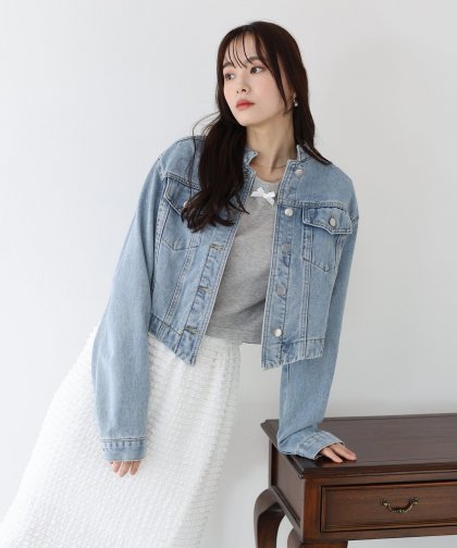 【SALE】ノーカラーデニムジャケット 【SALE】ノーカラーデニムジャケット