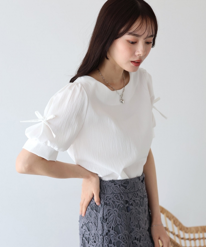 【TIME SALE】袖リボンブラウス【ネコポス】 【TIME SALE】袖リボンブラウス【ネコポス】