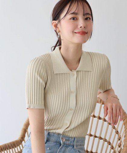 【TIME SALE】バイカラーポロ襟リブカーディガン