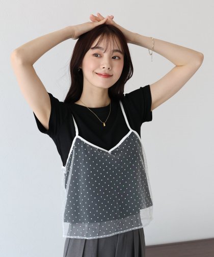 【SALE】フロッキードットチュールキャミ+Tシャツ セット 【SALE】フロッキードットチュールキャミ+Tシャツ セット