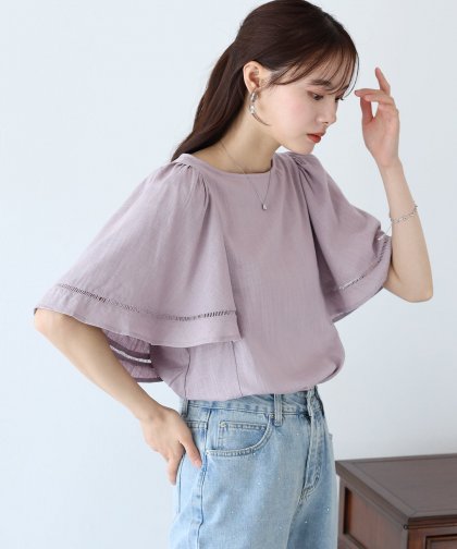 【SALE】ケープ袖リネンブラウス【ネコポス】 【SALE】ケープ袖リネンブラウス【ネコポス】