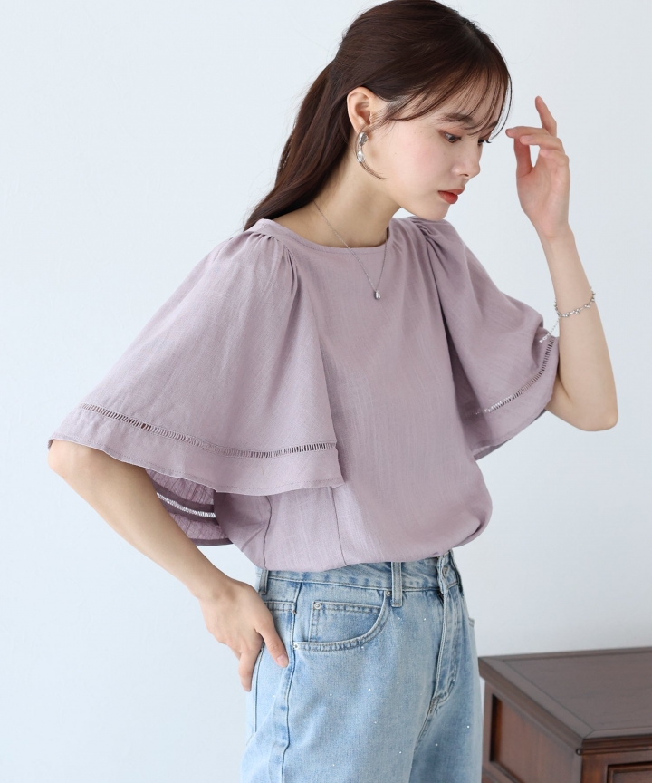 【SALE】ケープ袖リネンブラウス【ネコポス】 【SALE】ケープ袖リネンブラウス【ネコポス】