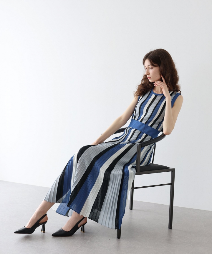 【SALE】ラメストライプニットワンピース